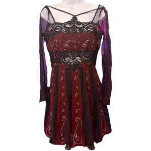 Free People brick red / maroon & black lace mini dress with open sleeves